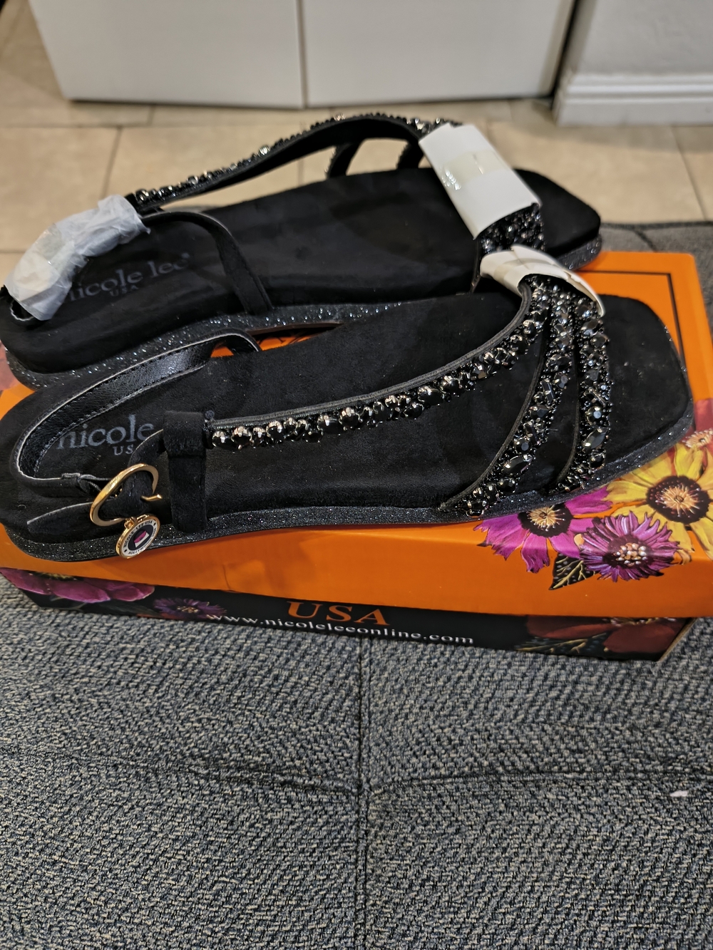Nicole Lee Black Embellished Women's Sandals